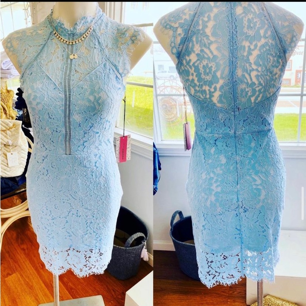 Light blue lace dress.